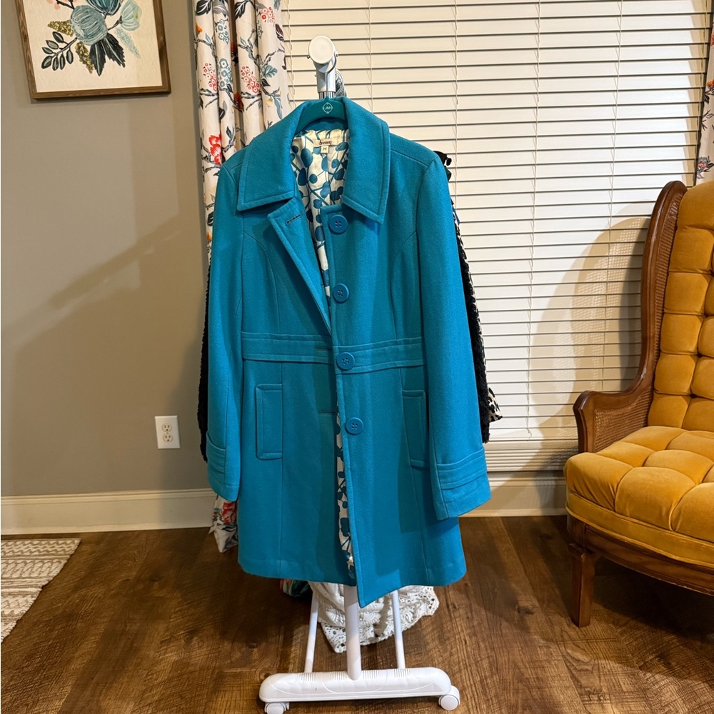 Blue Pea Coat with Classic Collar and Relaxed Fit